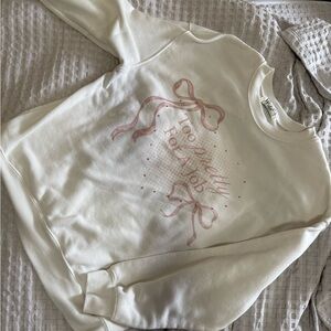 Cream Sweatshirt with Pink Bow Design